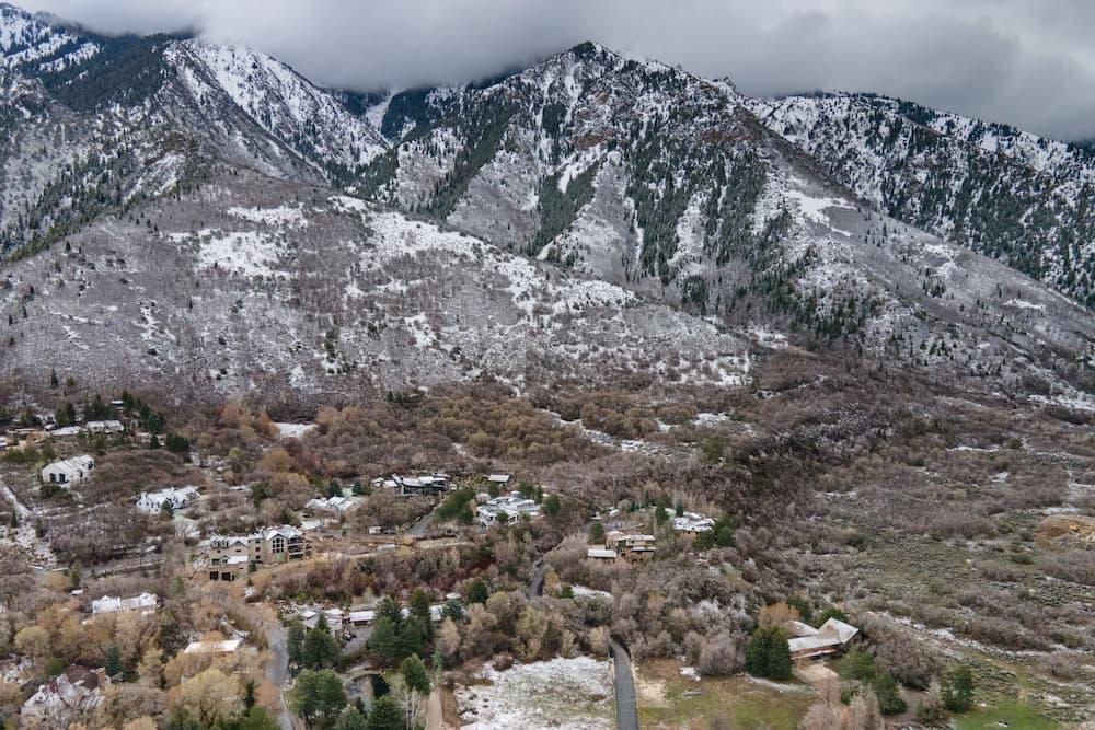 Wasatch Range mountains in Salt Lake County lightly covered with snow